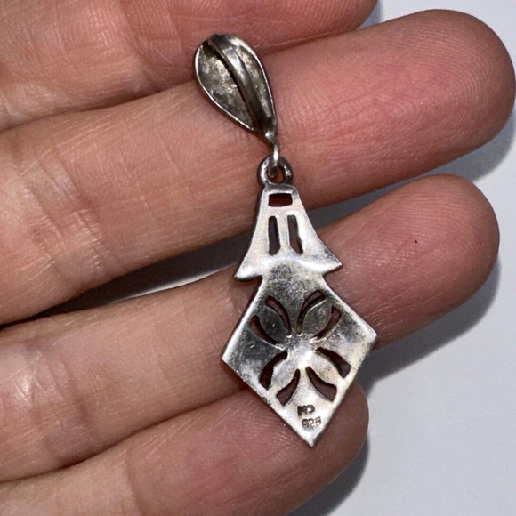 Sterling Silver Marcasite MO 925 Dangle Charm Pendant Signed Diamond Shape - Picture 4 of 9